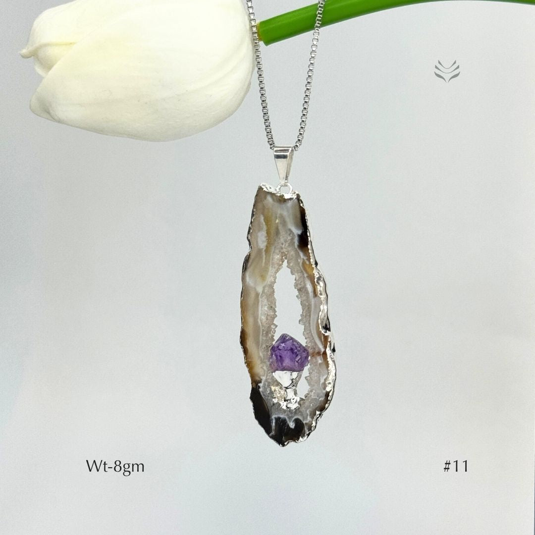 Geode With Pinned Amethyst Pendant