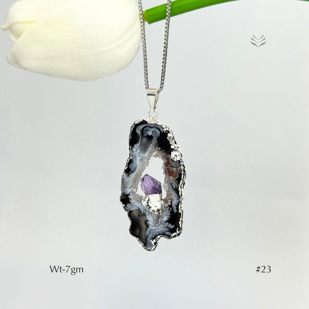 Geode With Pinned Amethyst Pendant