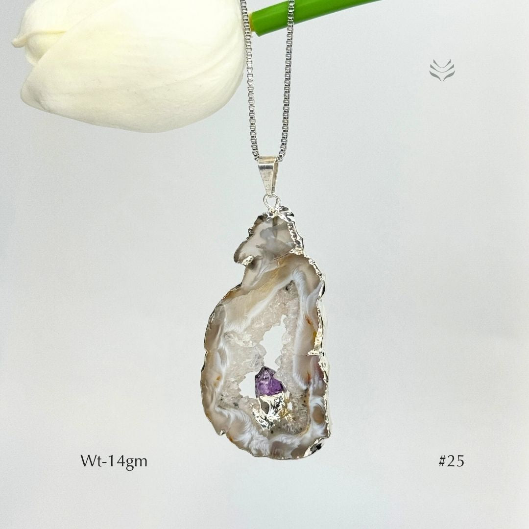 Geode With Pinned Amethyst Pendant