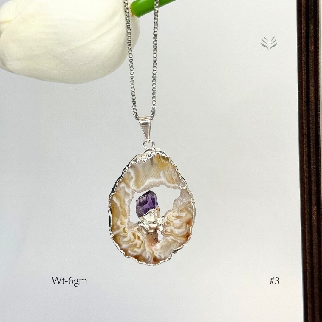 Geode With Pinned Amethyst Pendant