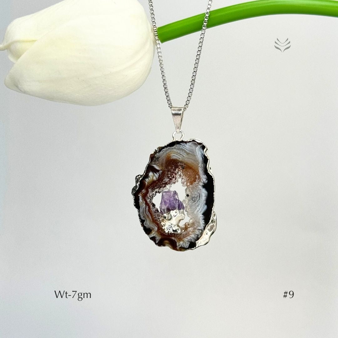 Geode With Pinned Amethyst Pendant