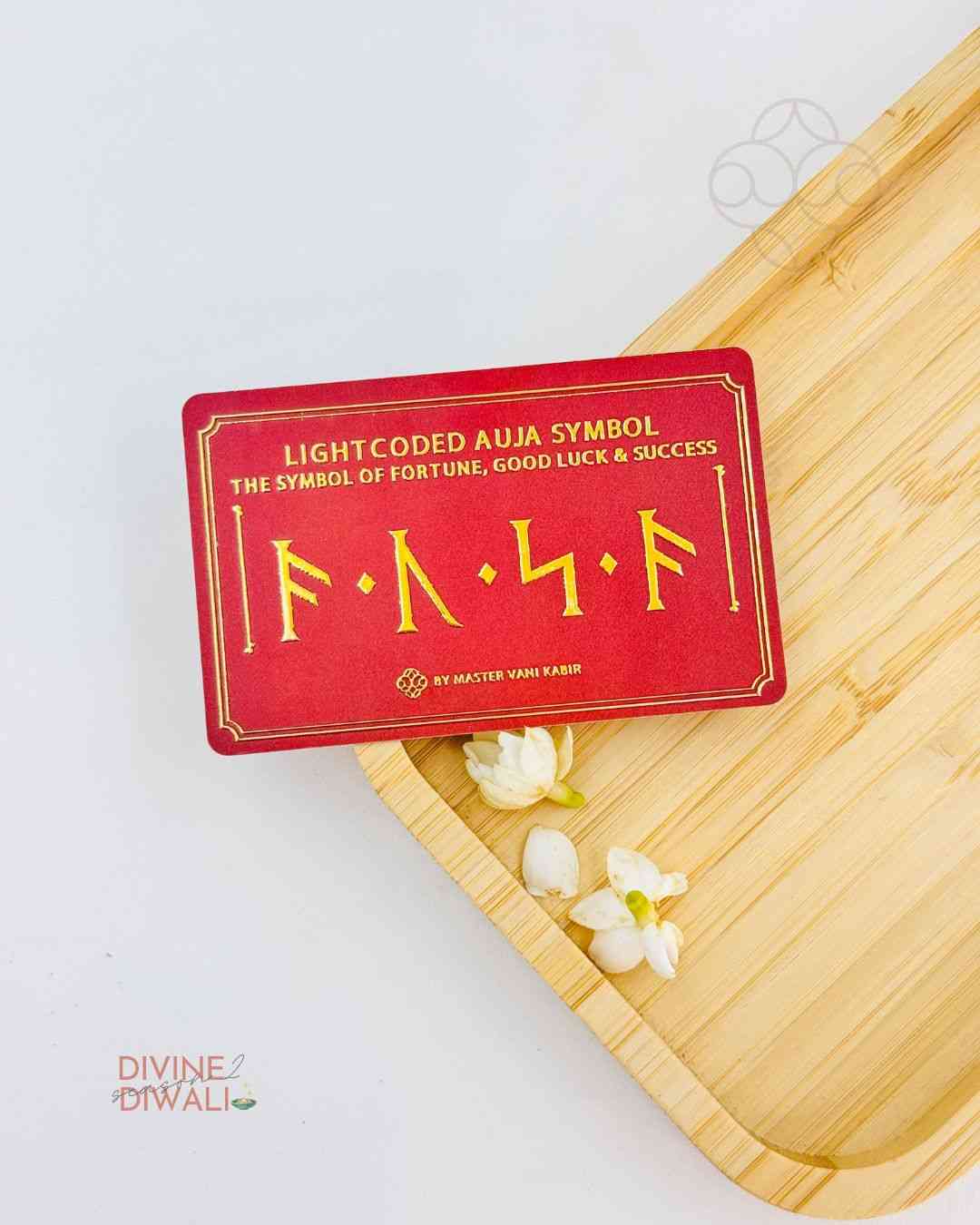 Light-Coded Auja Card for fortune and success on wooden tray