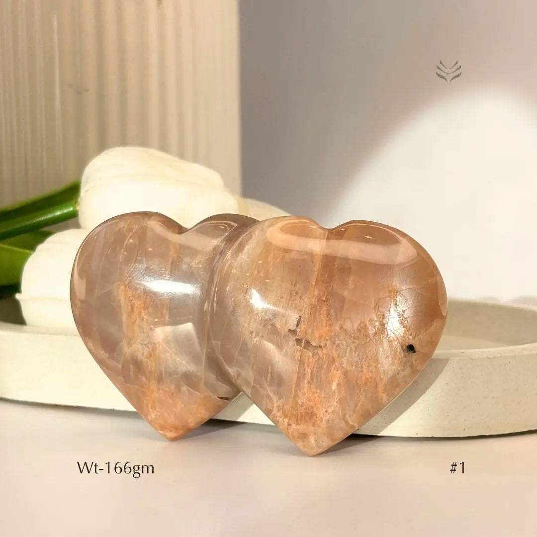 Bonding Peach Moonstone Double Heart Crystal Heart