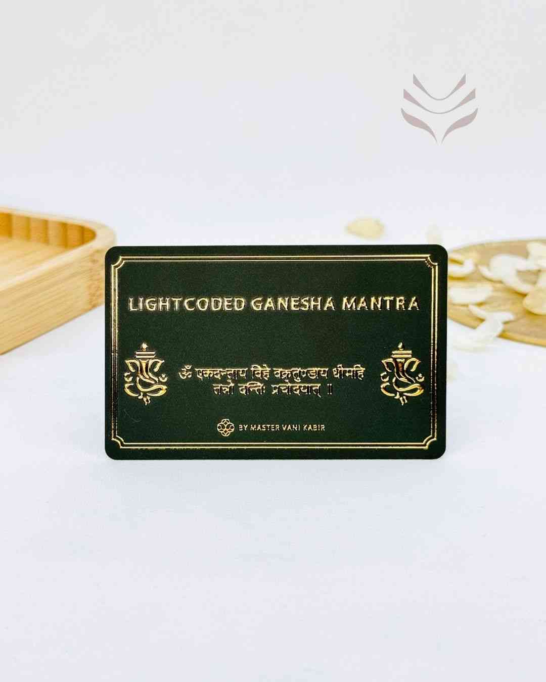 Light-Coded Ganesha Mantra Card with floral accents