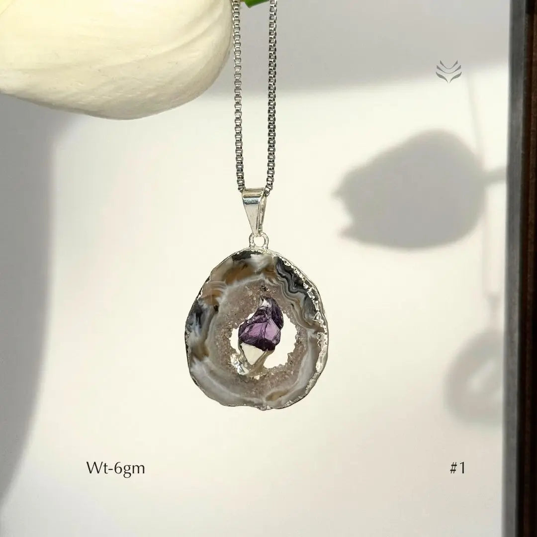 Geode With Pinned Amethyst Pendant