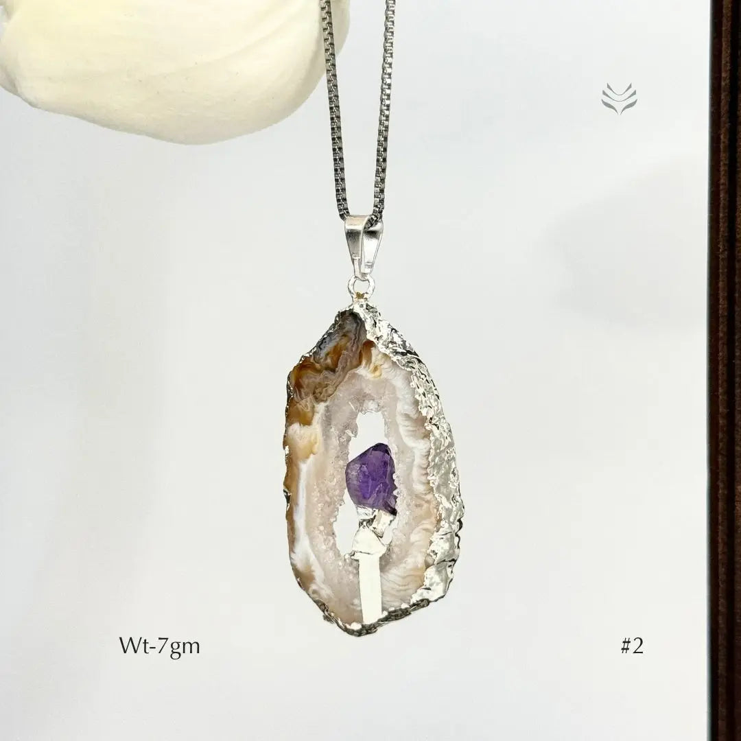 Geode With Pinned Amethyst Pendant