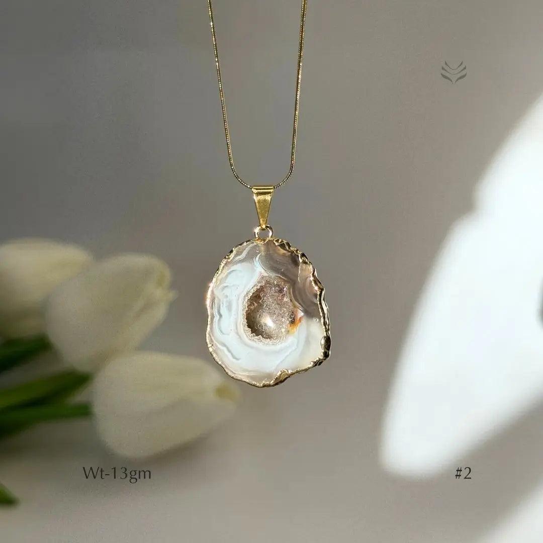 Half Geode Pendant Gold Plated Jewellery