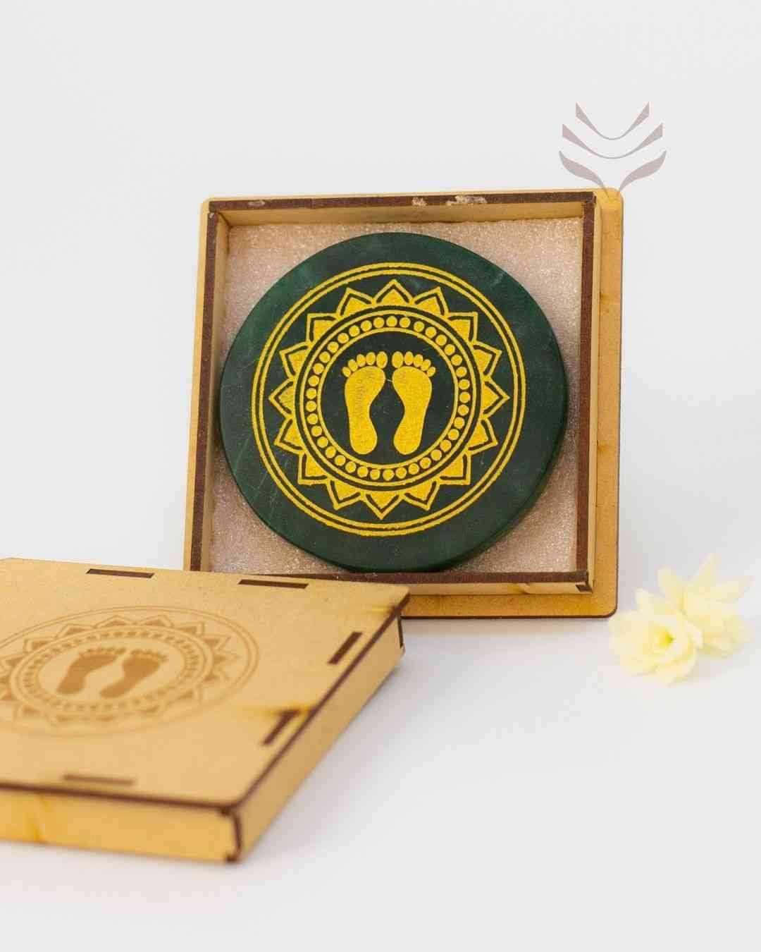 Green Aventurine Lakshmi Charan in wooden box