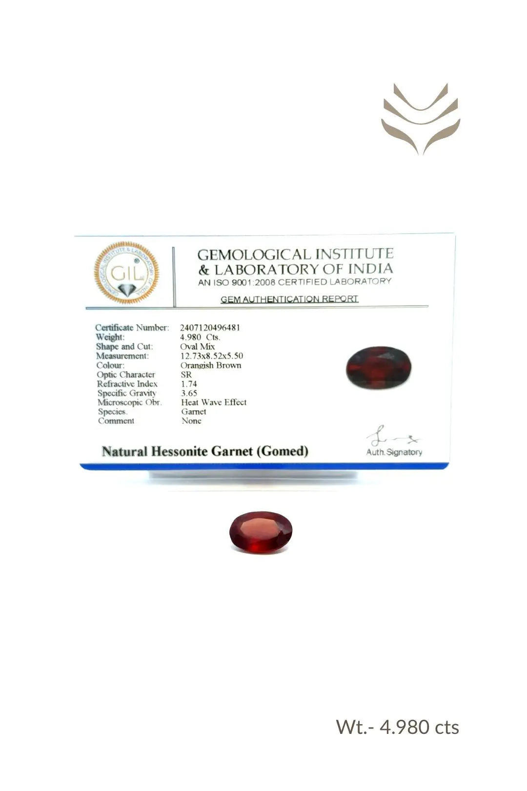 Light-Coded Elite Hessonite (Gomed) - 4.98 Ct