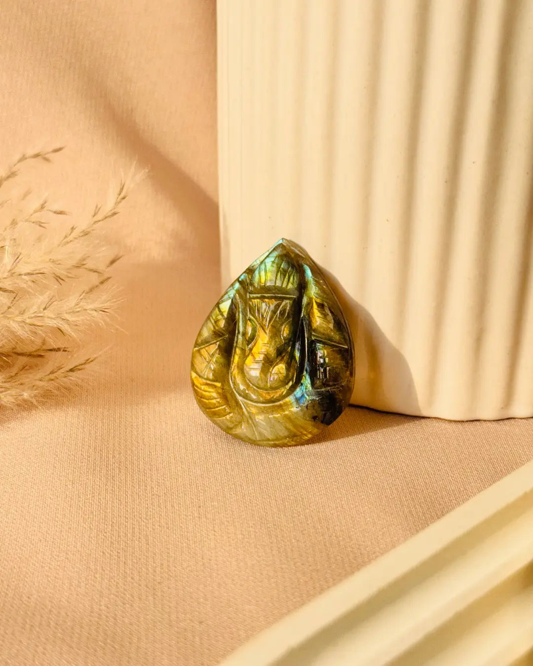 Light-Coded Labradorite Ganesha Pocket Stone