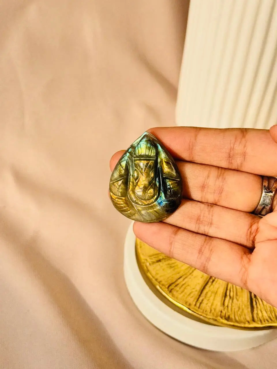 Light-Coded Labradorite Ganesha Pocket Stone