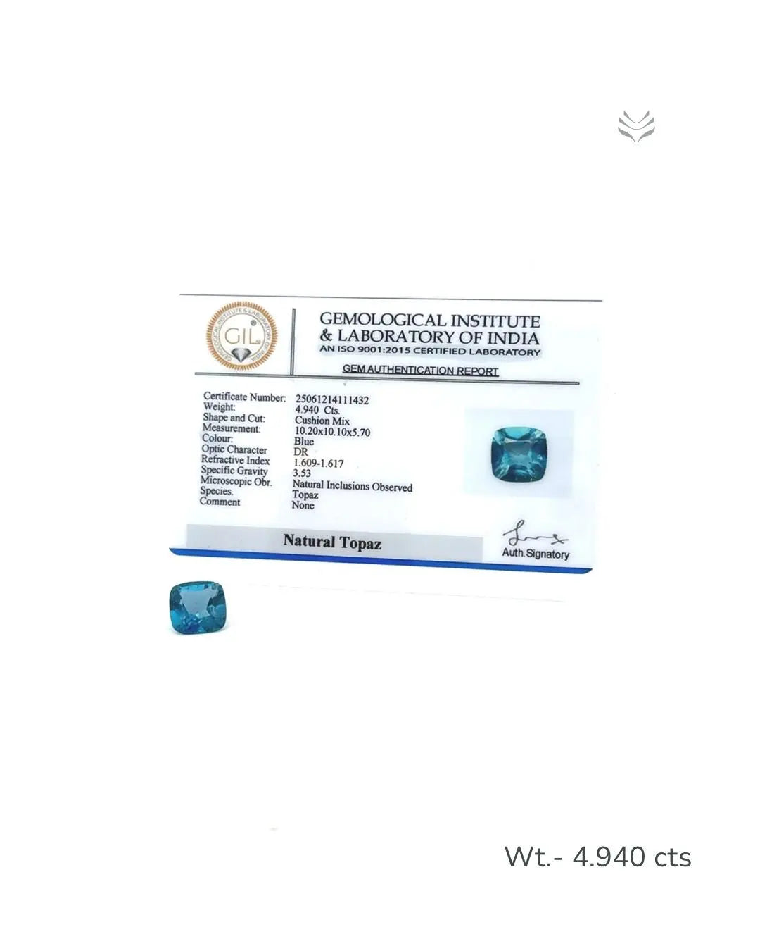 Light-Coded London Blue Topaz - 4.940 Ct