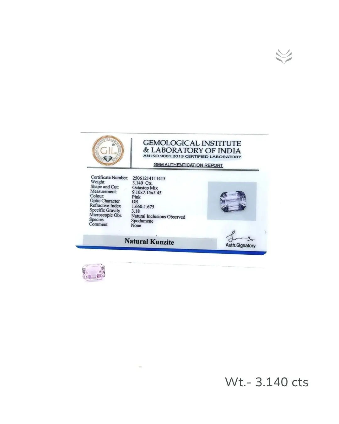 Light-Coded Natural Kunzite- 3.140 Ct