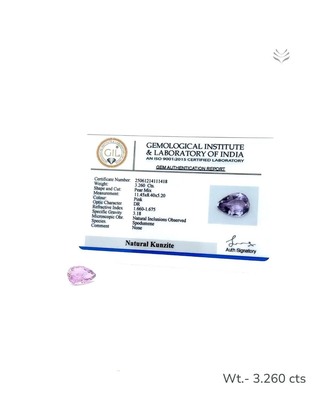 Light-Coded Natural Kunzite- 3.260 Ct