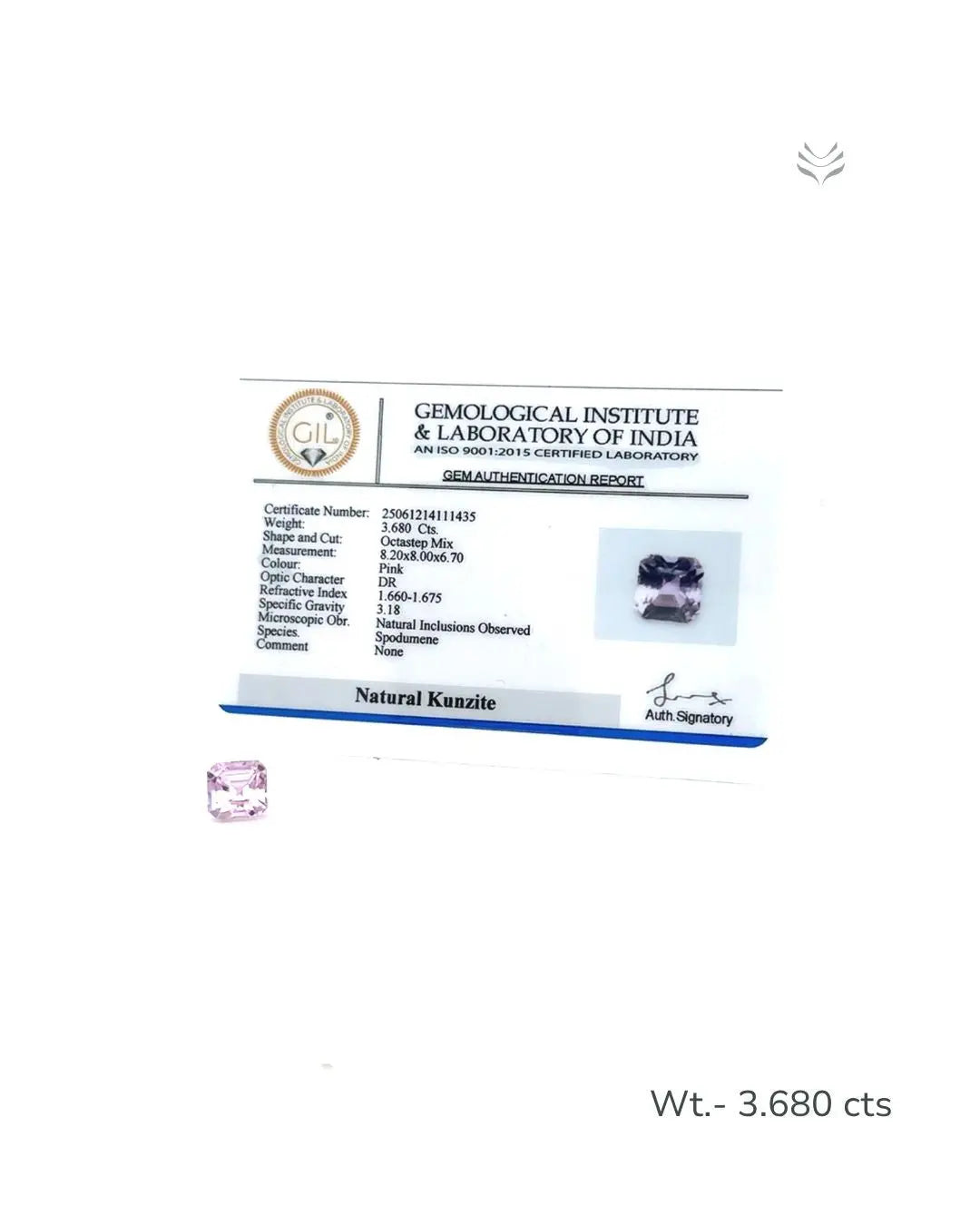 Light-Coded Natural Kunzite- 3.680 Ct