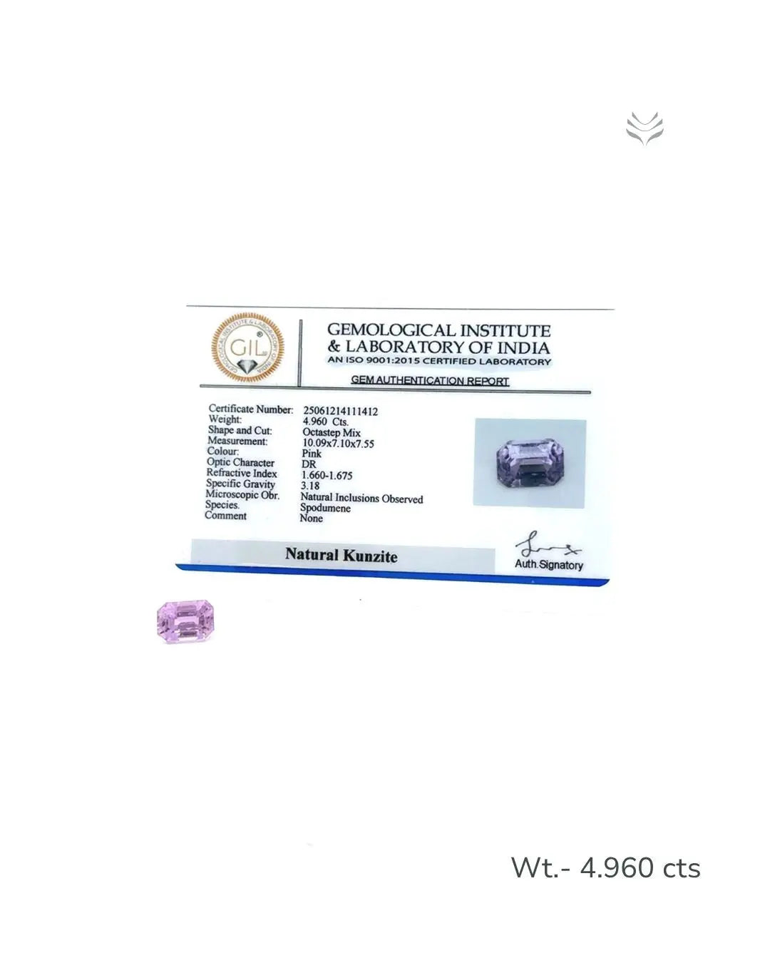 Light-Coded Natural Kunzite- 4.960 Ct