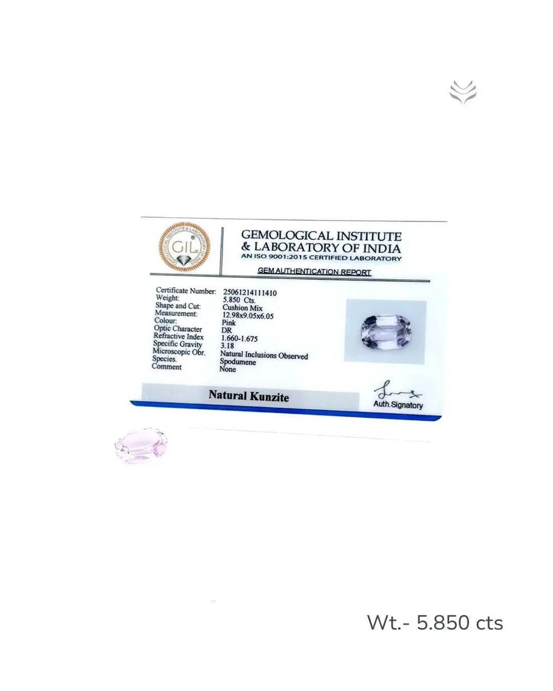 Light-Coded Natural Kunzite- 5.850 Ct