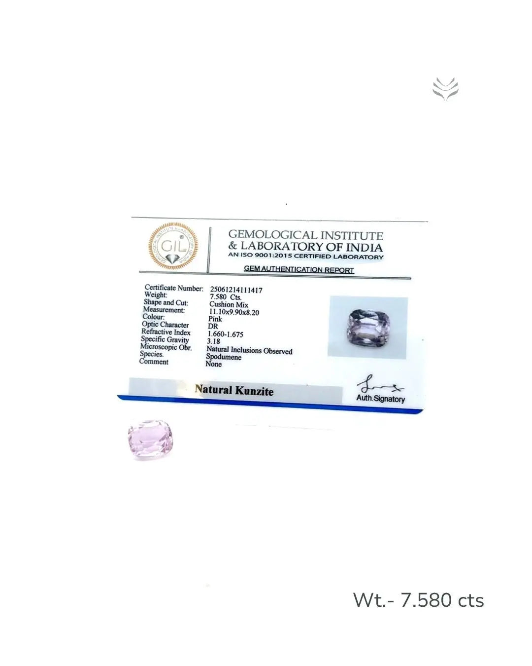 Light-Coded Natural Kunzite- 7.580 Ct
