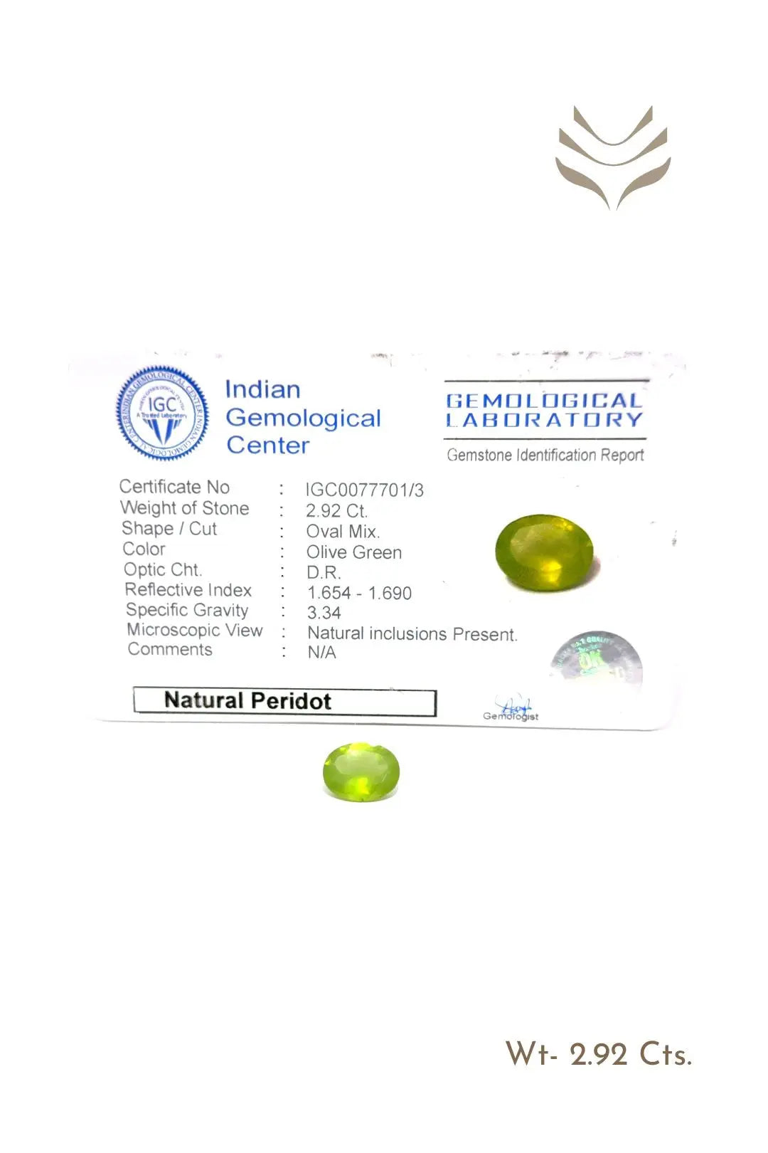 Light-Coded Peridot - 2.92 Ct