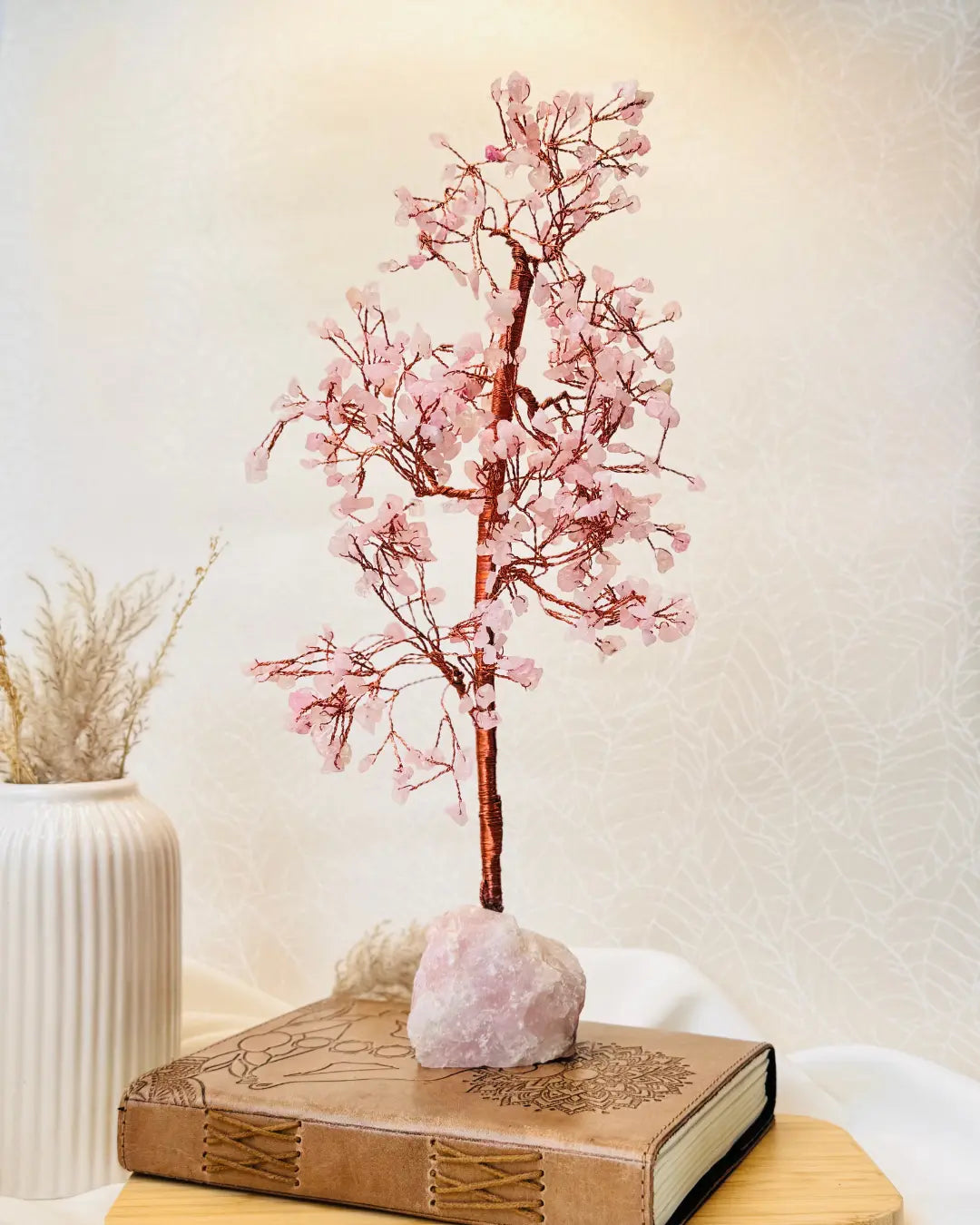 Light-Coded Rose Quartz Crystal Tree
