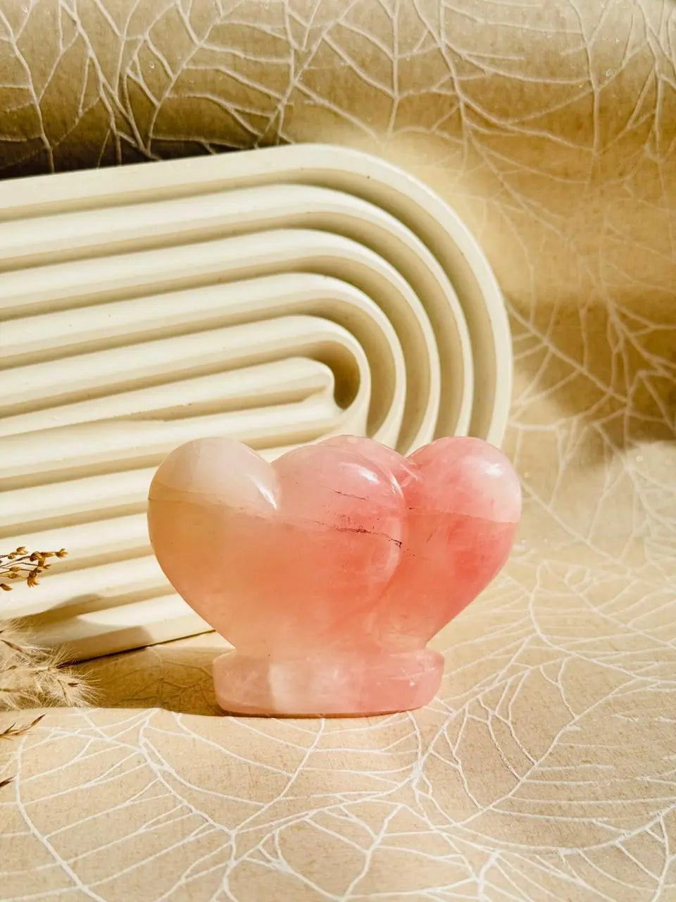 Light-Coded Twin Rose Quartz Heart