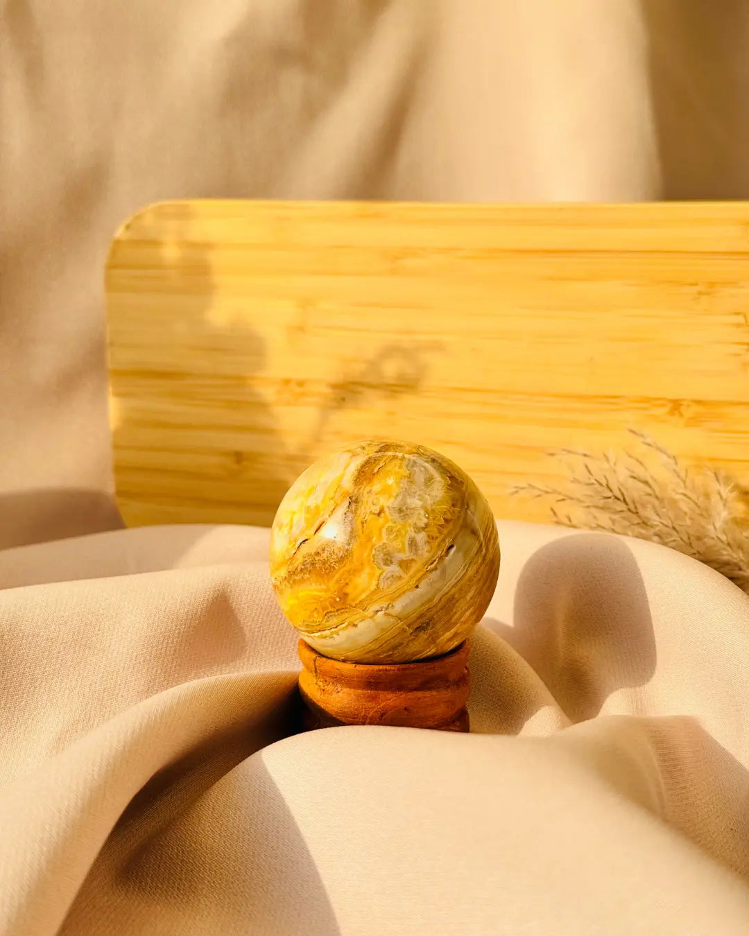 Light-Coded Yellow Lace Agate Sphere