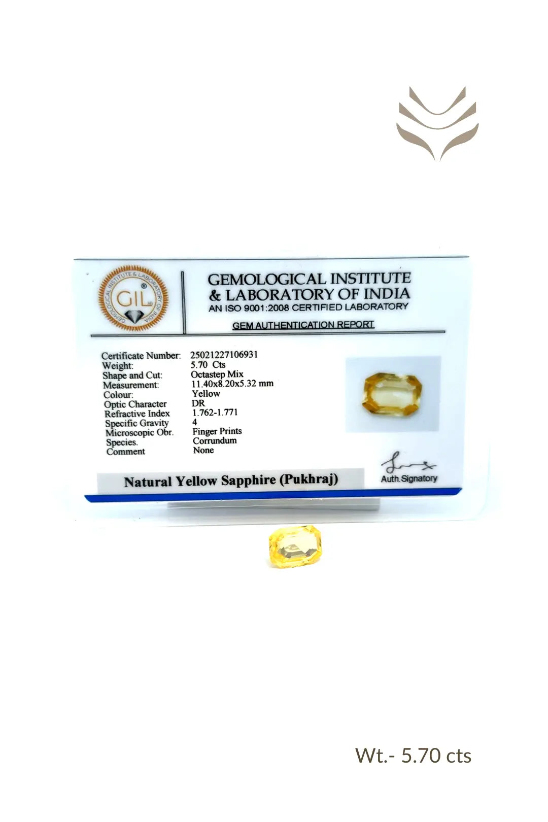 Light-Coded Yellow Sapphire - 5.70 Ct