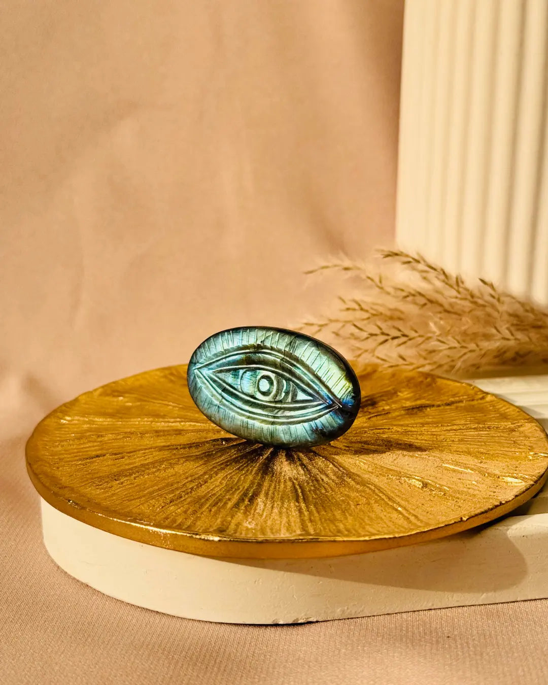 Light-coded Labradorite Evil Eye Pocket Stone