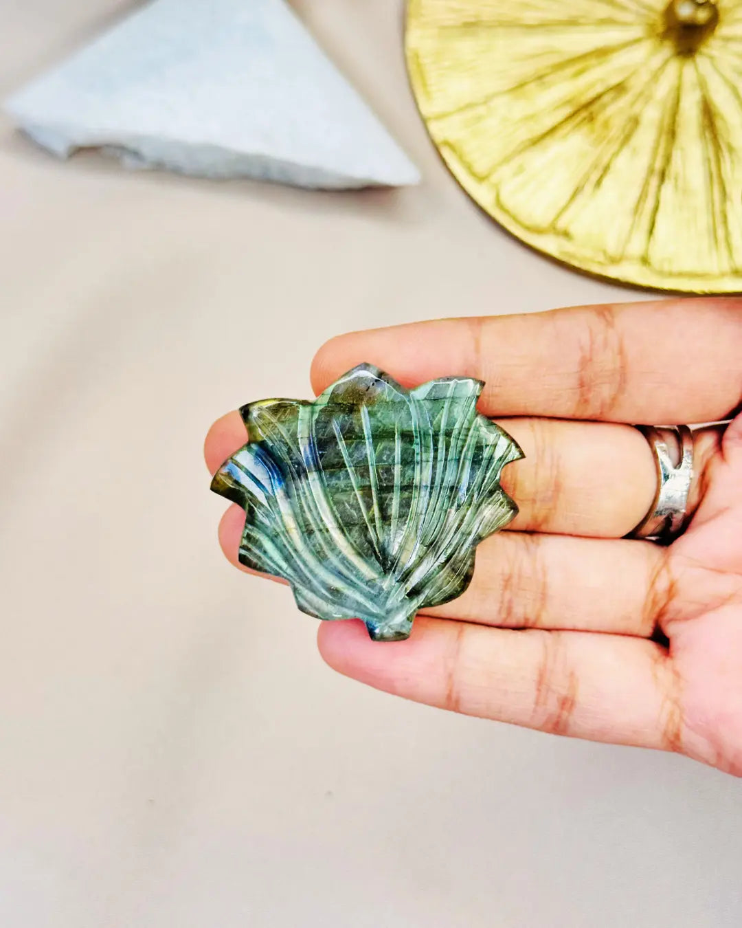 Light-coded Labradorite Lotus Pocket stone