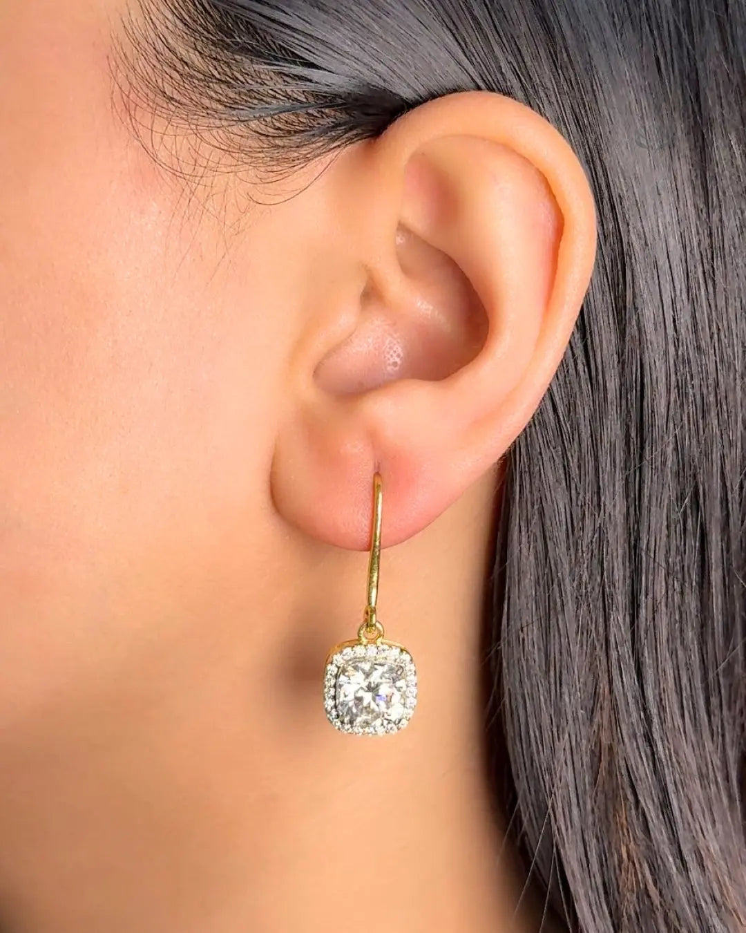 Lightcoded Luna Multi-moissanite Square Silver Gold-plated Loop Earrings