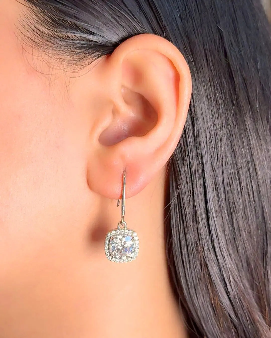Lightcoded Luna Multi-moissanite Square Silver Loop Earrings