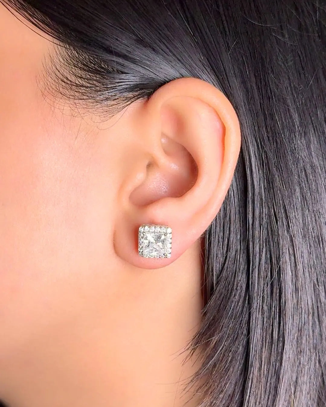 Lightcoded Luna Multi-moissanite Square Silver Screw Back Earrings