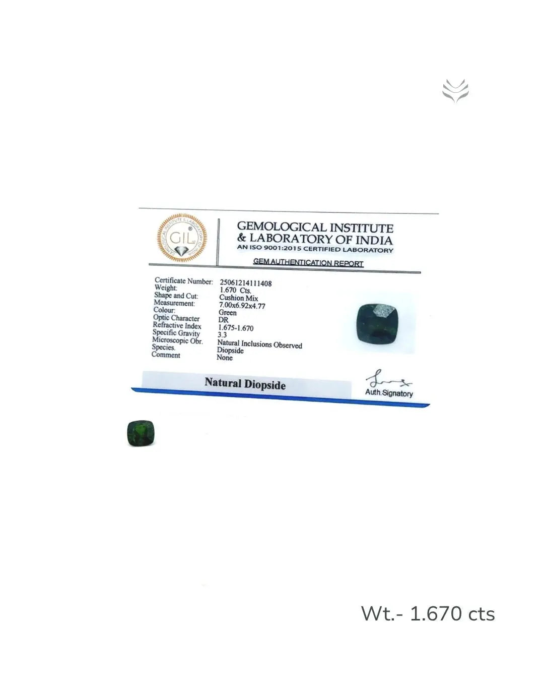 Lightcoded Natural Diopside - 1.670 Ct