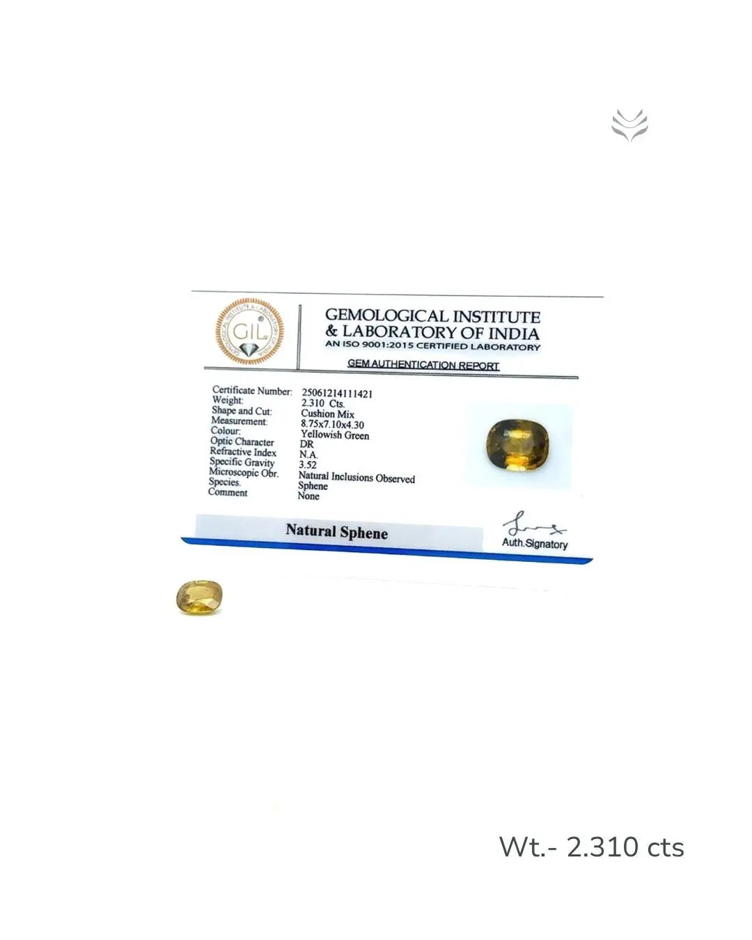 Lightcoded Natural Green Sphene - 2.310 Ct