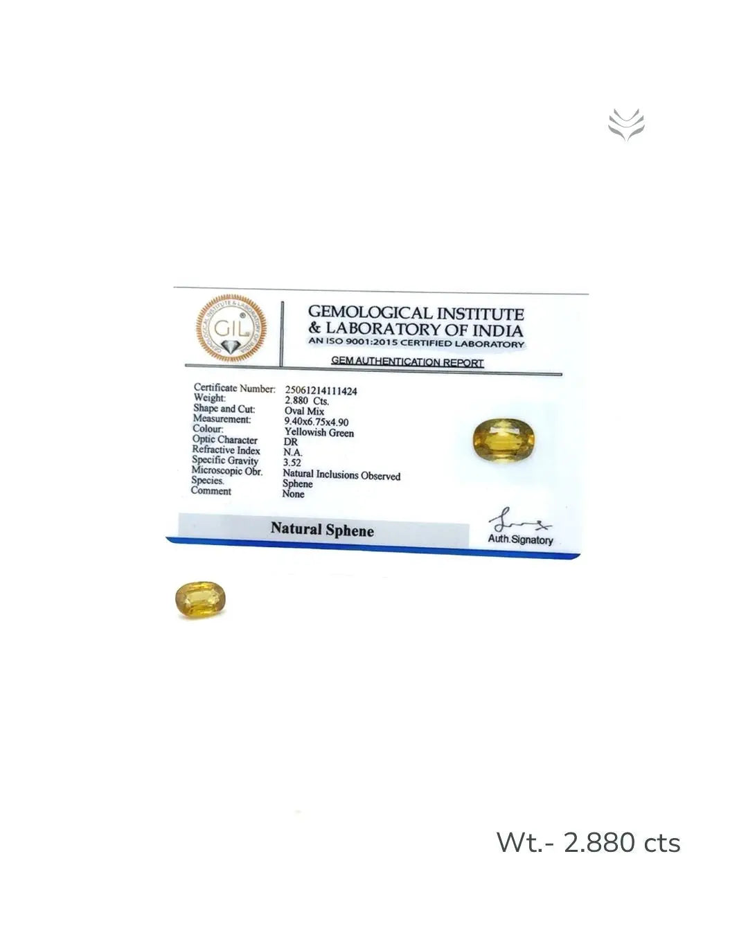 Lightcoded Natural Green Sphene - 2.880 Ct