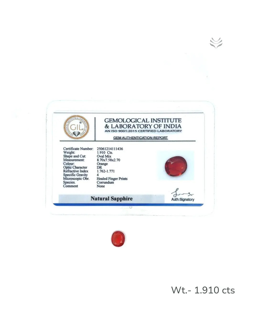 Lightcoded Natural Orange Sapphire - 1.910 Ct