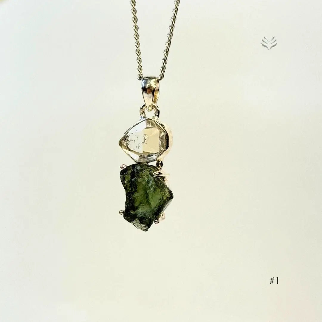 Supreme Power Moldavite with Herkimer Diamond #1 Pendant