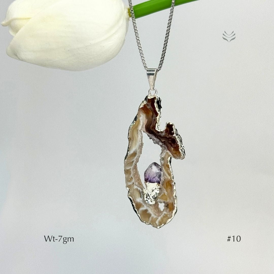 Geode With Pinned Amethyst Pendant