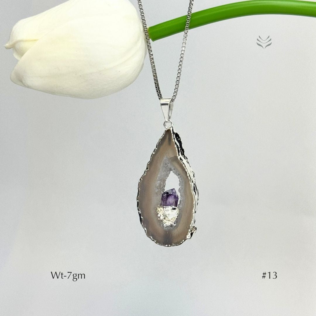 Geode With Pinned Amethyst Pendant