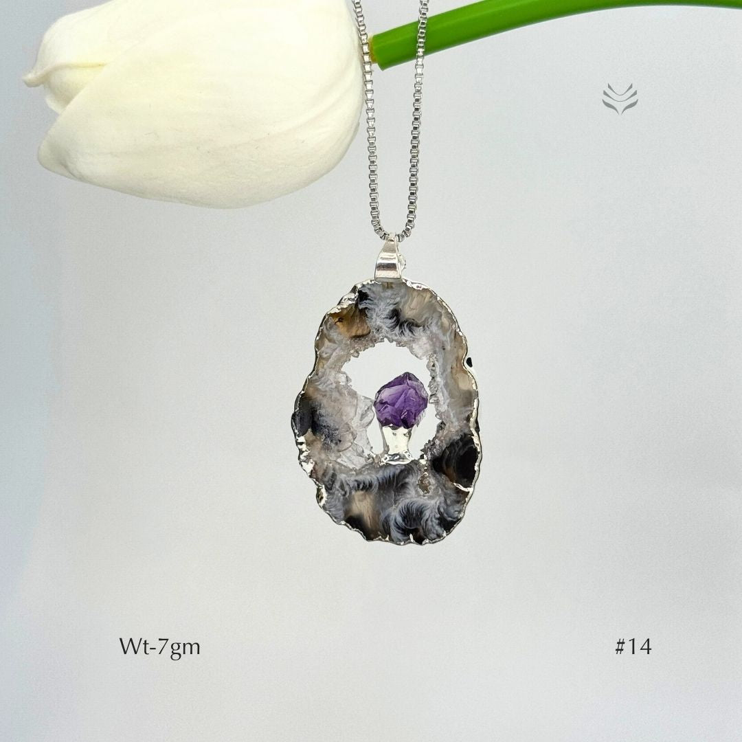 Geode With Pinned Amethyst Pendant