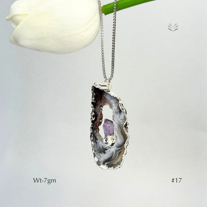 Geode With Pinned Amethyst Pendant