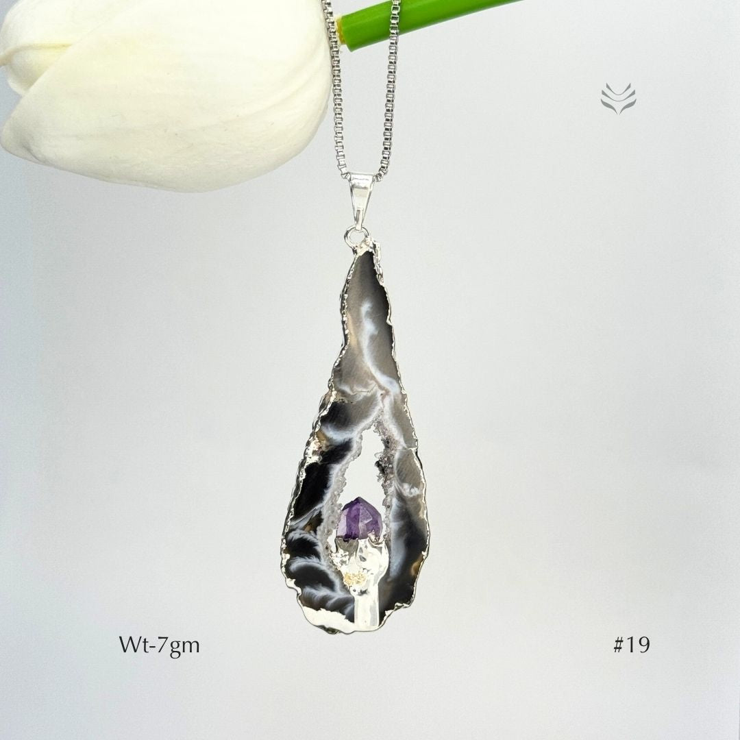 Geode With Pinned Amethyst Pendant