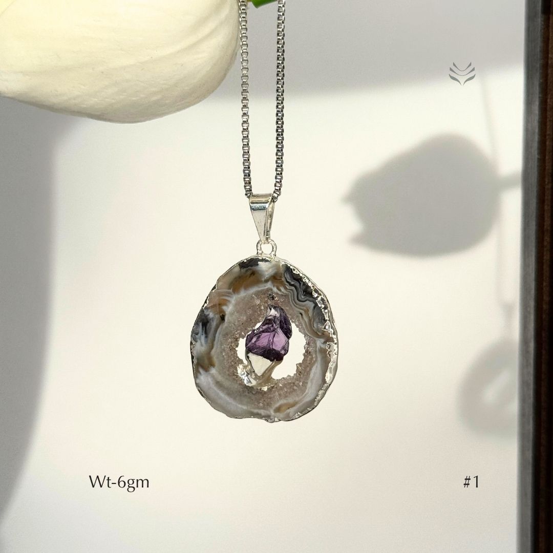 Geode With Pinned Amethyst Pendant