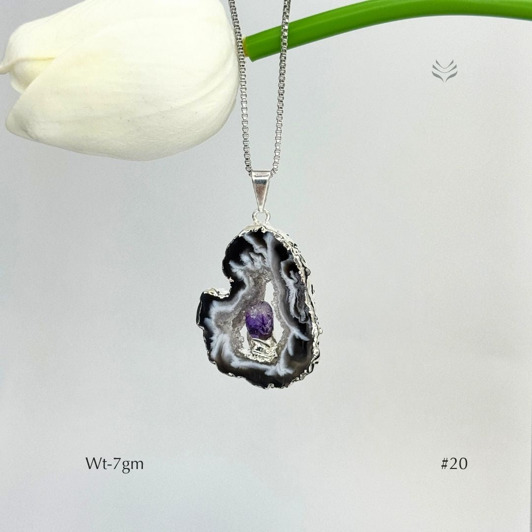 Geode With Pinned Amethyst Pendant