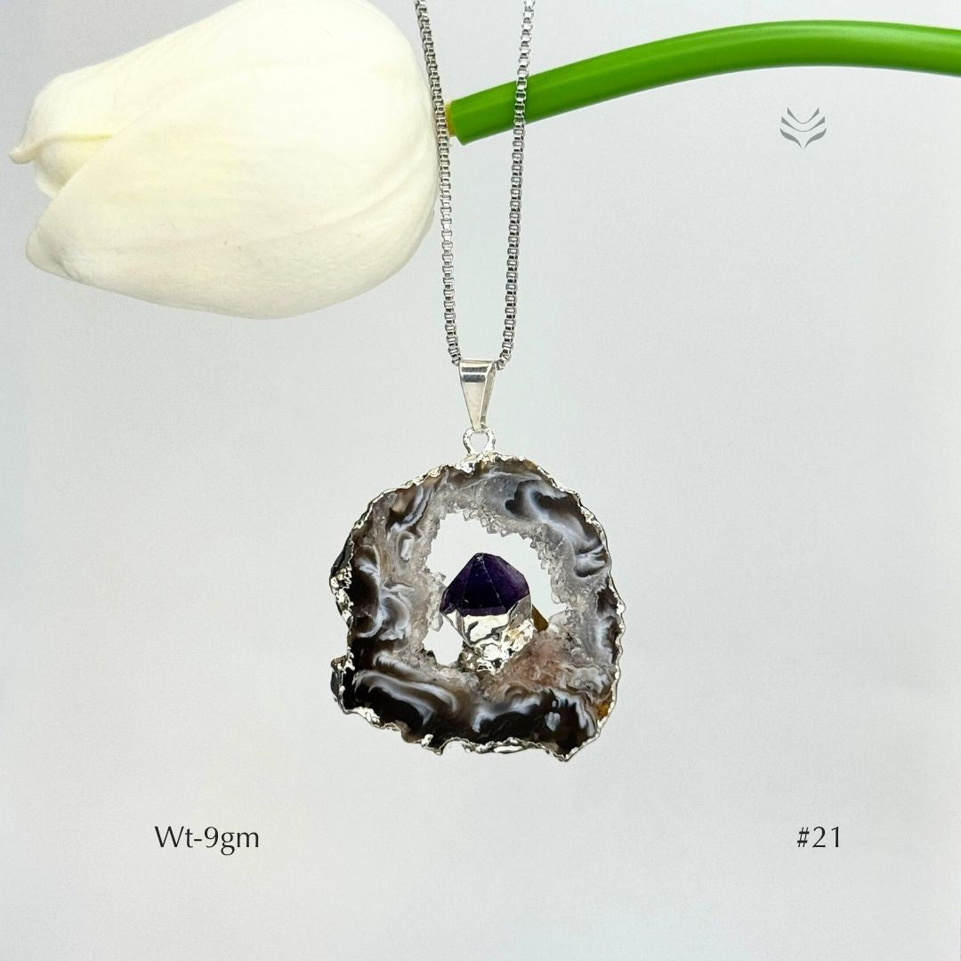 Geode With Pinned Amethyst Pendant