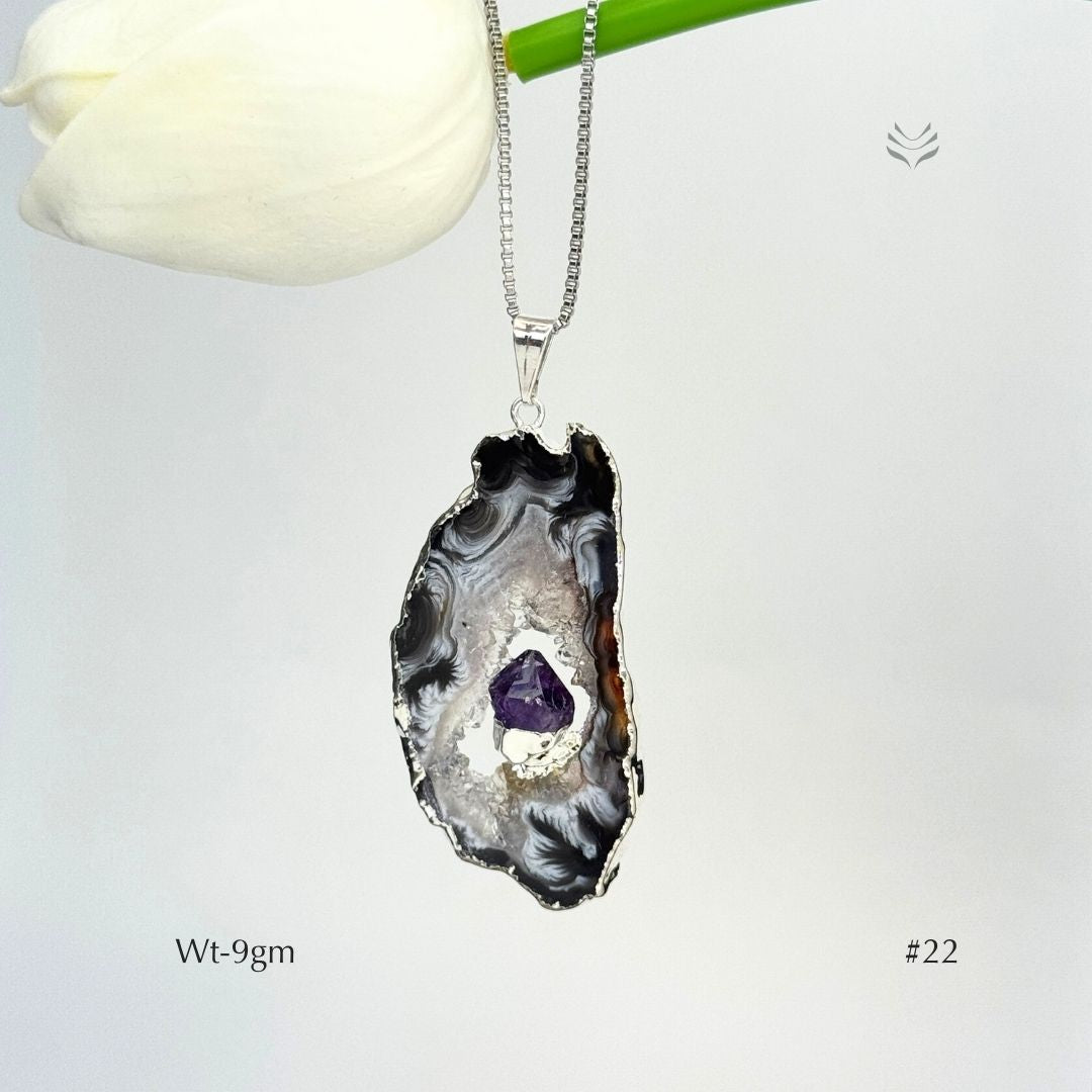 Geode With Pinned Amethyst Pendant