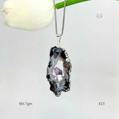 Geode With Pinned Amethyst Pendant