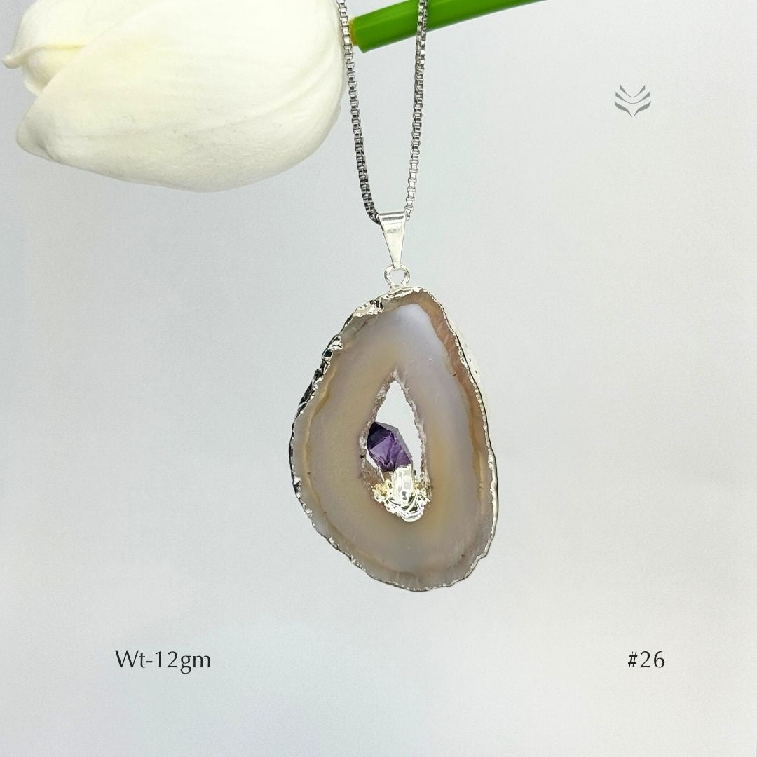 Geode With Pinned Amethyst Pendant