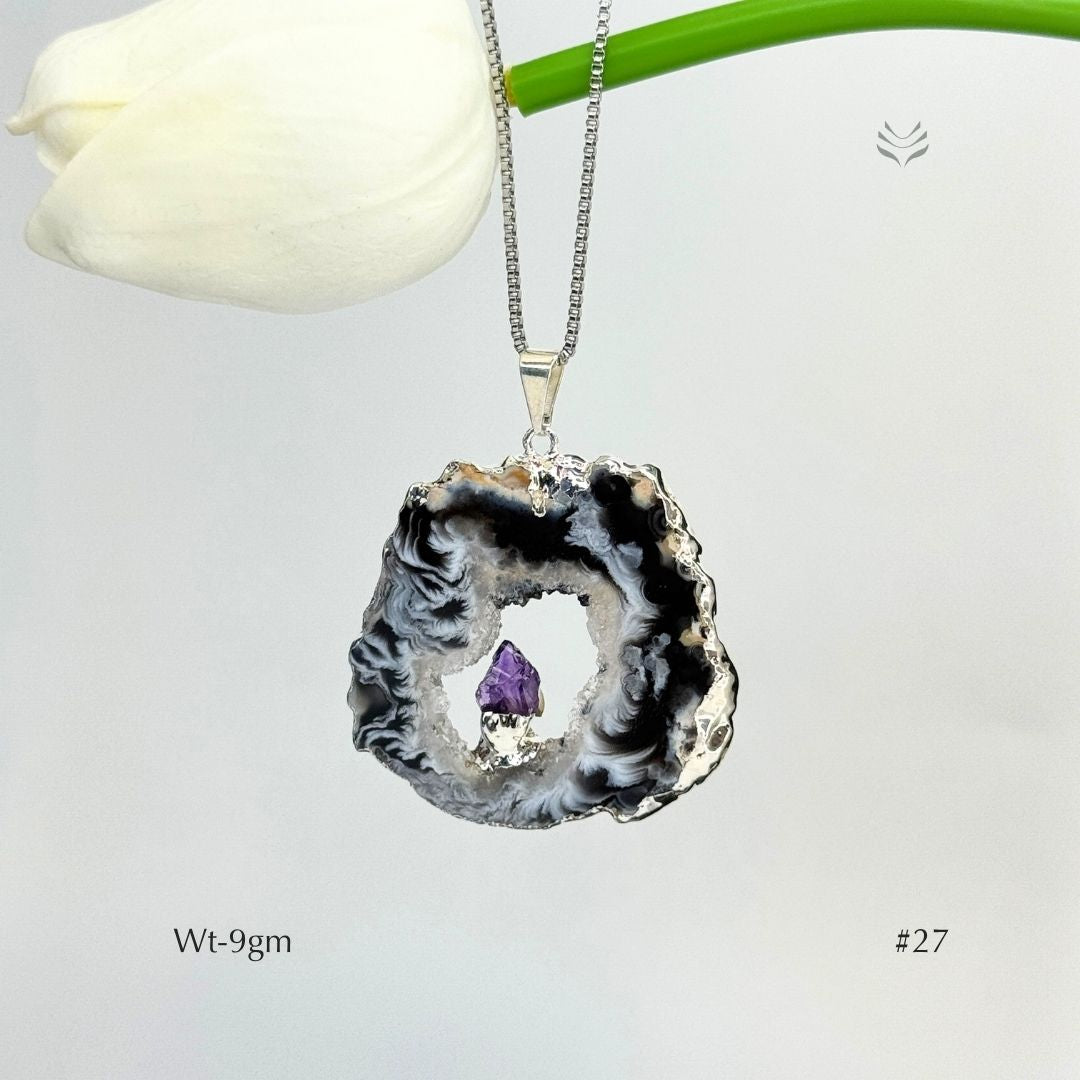 Geode With Pinned Amethyst Pendant