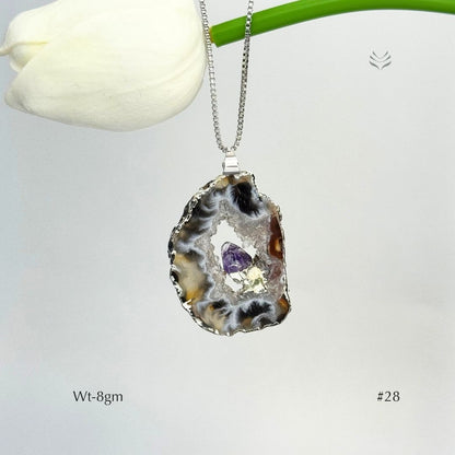 Geode With Pinned Amethyst Pendant